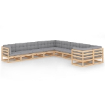 Set Divani da Giardino 10 pz con Cuscini Legno Massello di Pino