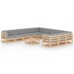 Set Divani da Giardino 12 pz con Cuscini Legno Massello di Pino