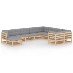 Set Divani da Giardino 10 pz con Cuscini Legno Massello di Pino