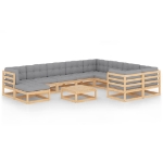 Set Divani da Giardino 11 pz con Cuscini Legno Massello di Pino