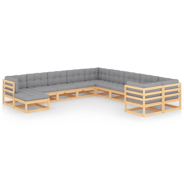 Set Divani da Giardino 11 pz con Cuscini Legno Massello di Pino