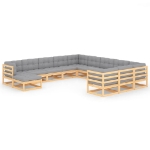 Set Divani da Giardino 12 pz con Cuscini Legno Massello di Pino