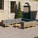 Set Divani da Giardino 13 pz con Cuscini Legno Massello di Pino