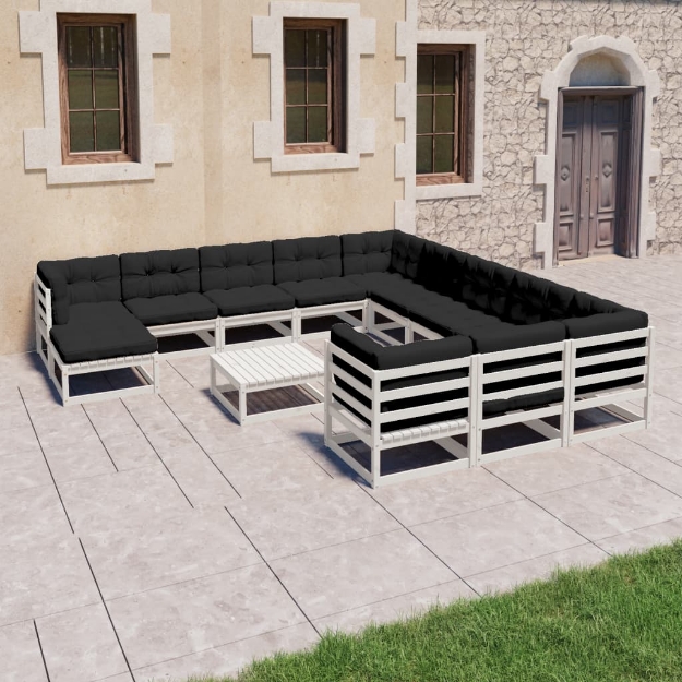 Set Divani da Giardino 13pz con Cuscini Massello di Pino Bianco