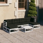 Set Divani da Giardino 7 pz Cuscini Legno Massello Pino Bianco