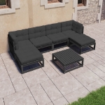 Set Divani da Giardino 7 pz con Cuscini in Pino Massello Nero