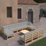 Set Divani da Giardino 11 pz con Cuscini Legno Massello di Pino