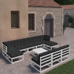 Set Divani da Giardino 11pz Cuscini Legno Massello Pino Bianco