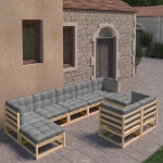 Set Divani da Giardino 9 pz con Cuscini Legno Massello di Pino