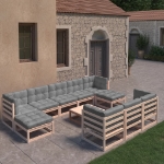 Set Divani da Giardino 11 pz con Cuscini Legno Massello di Pino