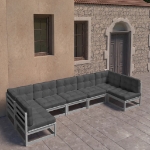 Set Divani da Giardino 7 pz Grigio Cuscini Massello di Pino