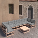 Set Divani da Giardino 8 pz con Cuscini Legno Massello di Pino