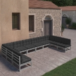 Set Divani da Giardino 10 pz Grigio Cuscini Massello di Pino