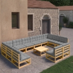 Set Divani da Giardino 13 pz con Cuscini Legno Massello di Pino