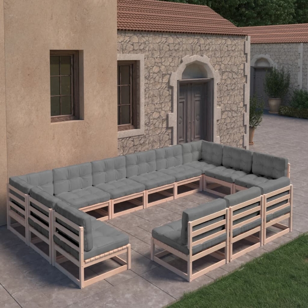 Set Divani da Giardino 13 pz con Cuscini Legno Massello di Pino