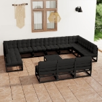 Set Divani da Giardino 14 pz con Cuscini Massello di Pino Nero