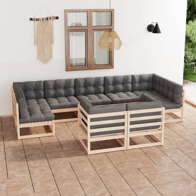 Set Divani da Giardino 9 pz con Cuscini Legno Massello di Pino