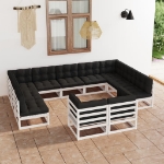 Set Divani da Giardino 11pz con Cuscini Massello di Pino Bianco