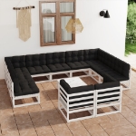 Set Divani da Giardino 12pz con Cuscini Massello di Pino Bianco