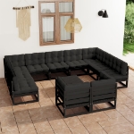 Set Divani da Giardino 12 pz con Cuscini Massello di Pino Nero