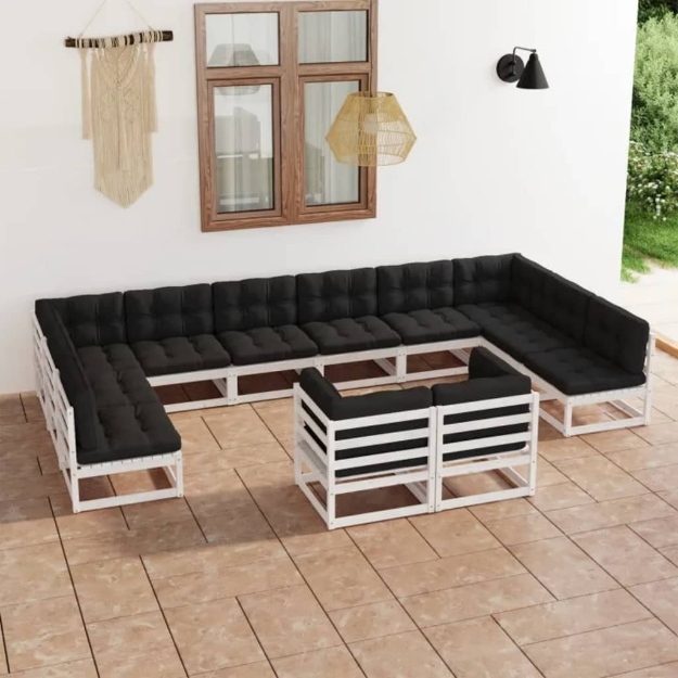 Set Divani da Giardino 12pz con Cuscini Massello di Pino Bianco