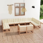 Set Divani Giardino 12pz Cuscini Marrone Miele in Pino Massello