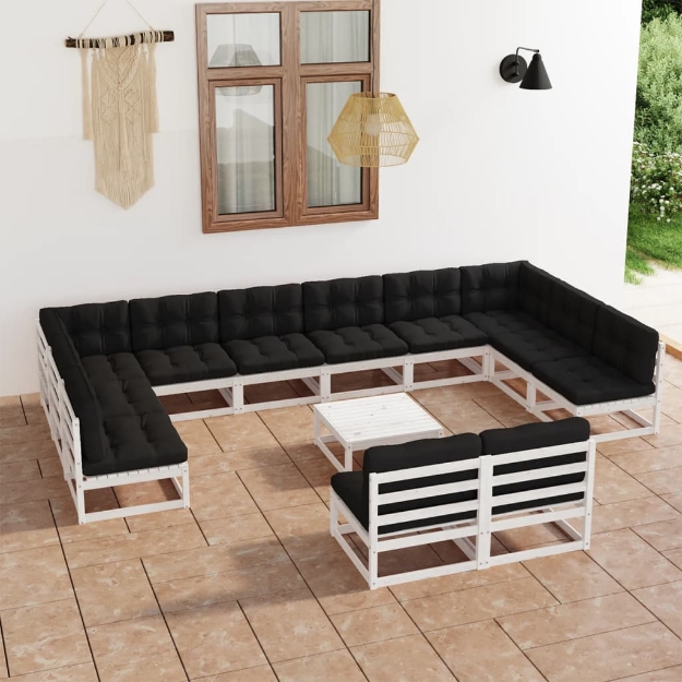 Set Divani da Giardino 13pz con Cuscini Massello di Pino Bianco