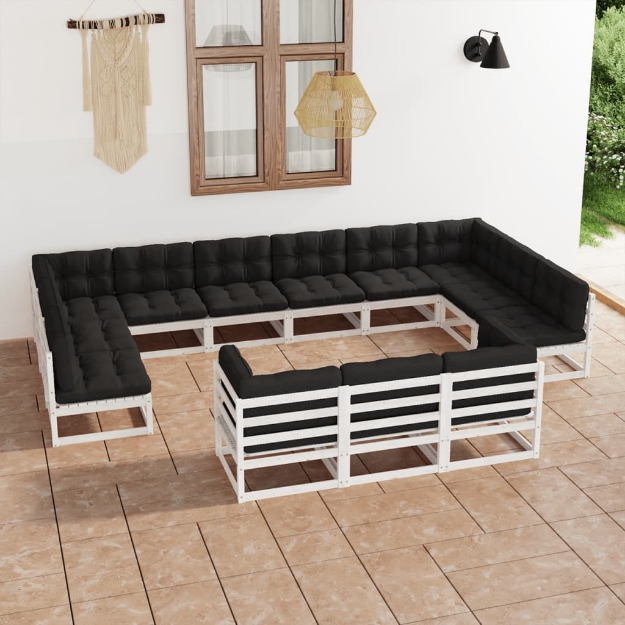 Set Divani da Giardino 13pz con Cuscini Massello di Pino Bianco