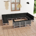 Set Divani da Giardino 13 pz Grigio Cuscini Massello di Pino