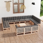 Set Divani da Giardino 14 pz con Cuscini Legno Massello di Pino