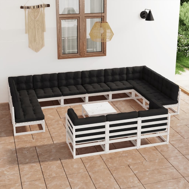 Set Divani da Giardino 14pz con Cuscini Massello di Pino Bianco