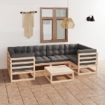 Set Divani da Giardino 7 pz con Cuscini Legno Massello di Pino