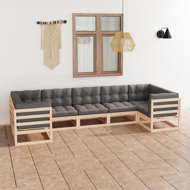 Set Divani da Giardino 7 pz con Cuscini Legno Massello di Pino