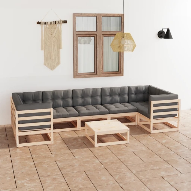 Set Divani da Giardino 8 pz con Cuscini Legno Massello di Pino