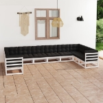 Set Divani da Giardino 10pz con Cuscini Massello di Pino Bianco