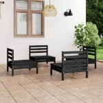 Set Divani da Giardino 4 pz Nero in Legno Massello di Pino