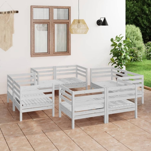 Set Divani da Giardino 8 pz Bianco in Legno Massello di Pino