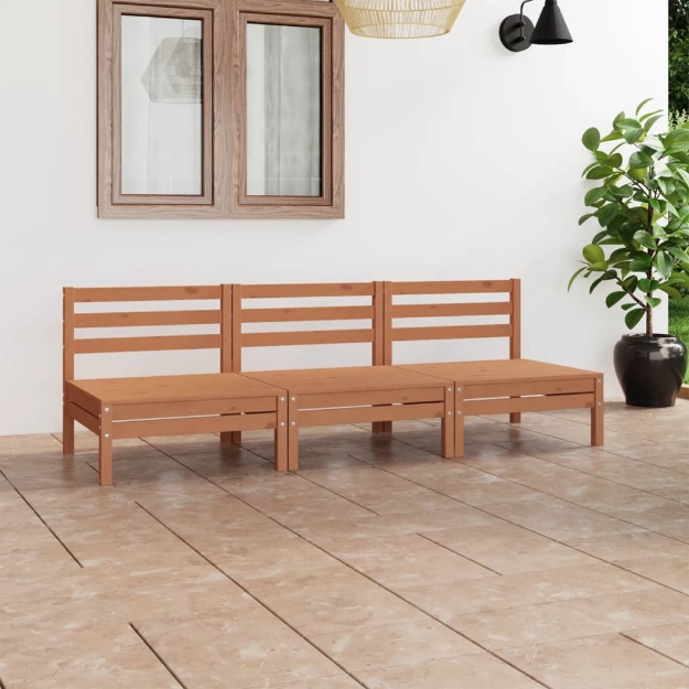 Set Divani da Giardino 3 pz Miele in Legno Massello di Pino