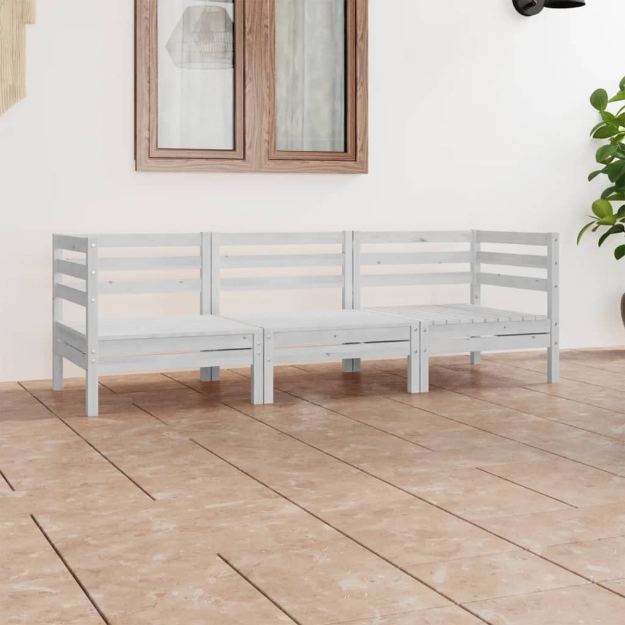 Set Divani da Giardino 3 pz Bianco in Legno Massello di Pino