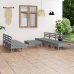 Set Divani da Giardino 8 pz Grigio in Legno Massello di Pino