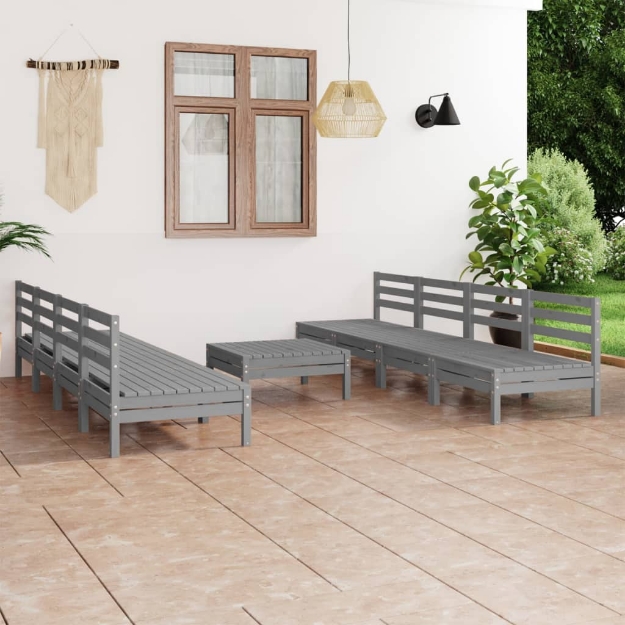 Set Divani da Giardino 9 pz Grigio in Legno Massello di Pino