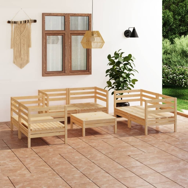 Set Divani da Giardino 7 pz in Legno Massello di Pino