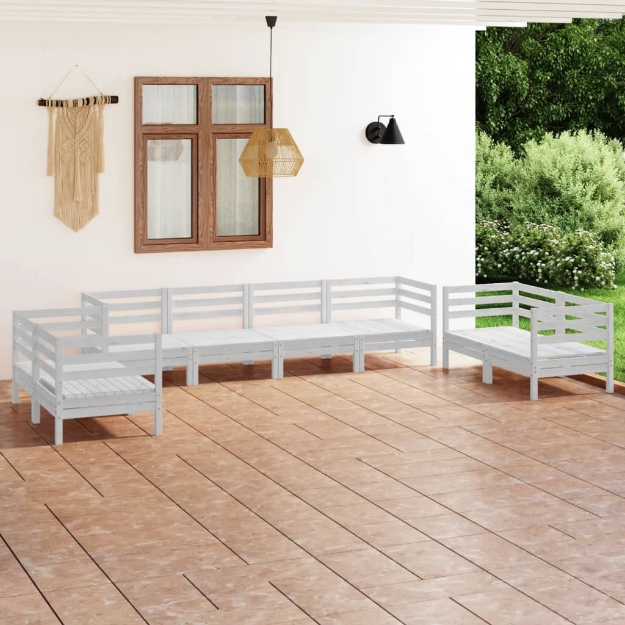 Set Divani da Giardino 8 pz Bianco in Legno Massello di Pino