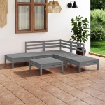 Set Divani da Giardino 6 pz in Legno Massello di Pino Grigio