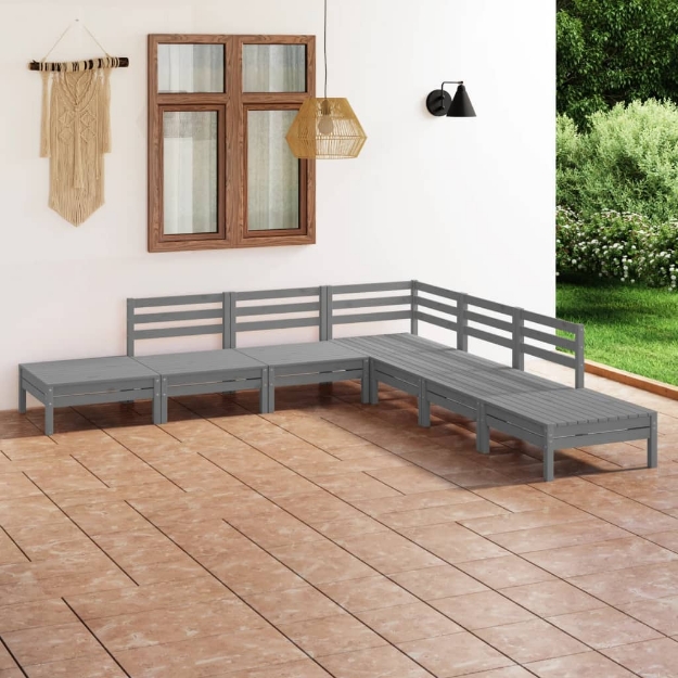 Set Divani da Giardino 7 pz in Legno Massello di Pino Grigio