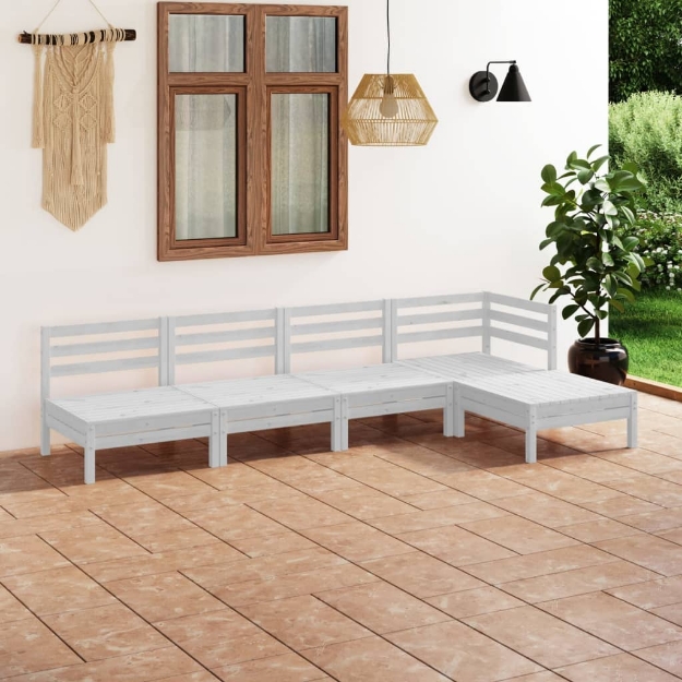 Set Divani da Giardino 5 pz in Legno Massello di Pino Bianco