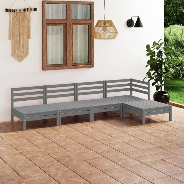 Set Divani da Giardino 5 pz in Legno Massello di Pino Grigio