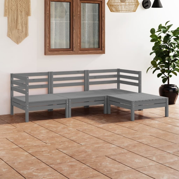 Set Divani da Giardino 4 pz in Legno Massello di Pino Grigio