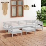 Set Divani da Giardino 7 pz in Legno Massello di Pino Bianco