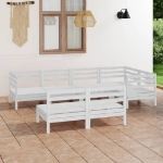 Set Divani da Giardino 7 pz in Legno Massello di Pino Bianco